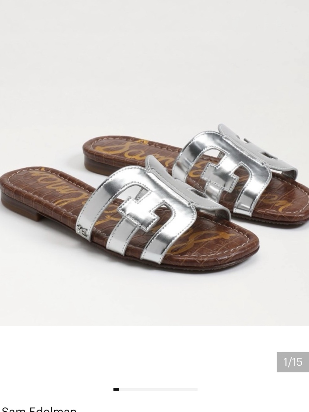 SAM Edelman BAY SLIDE SANDAL- metallic silver & brown size 7.5